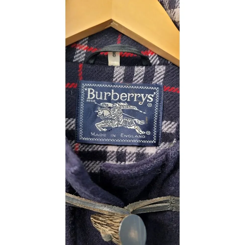 Burberry Wool Duffle Coat Toggle Fasts Gloverall English Old Money Navy Sz. 8/S - Picture 6 of 14